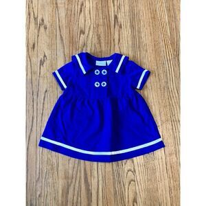 VTG 80s 90s Basic Editions Navy Blue Sailor Dress Nautical Buttons 12 mo Star